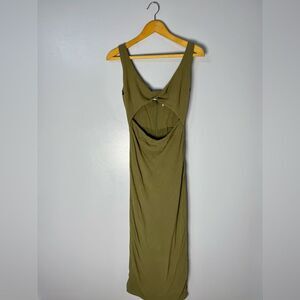 Mable Olive Cotton and Linen Cutout Dress | M